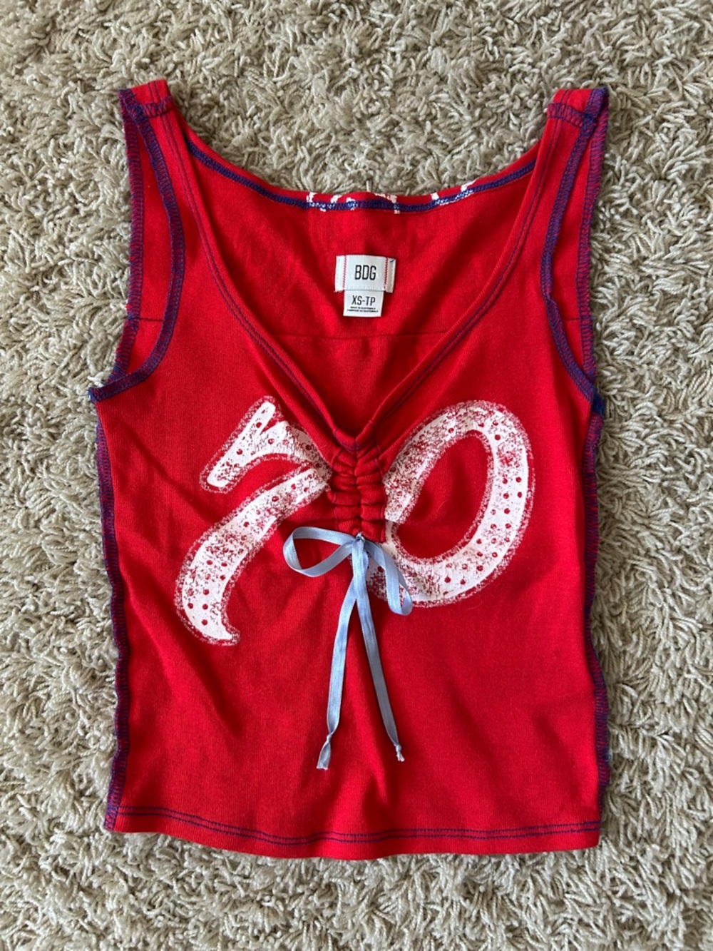 BDG Red/Orange Tank Top with White Graphic and Blue Tie Size XS